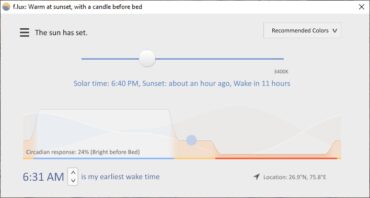 F.lux App Settings Panel